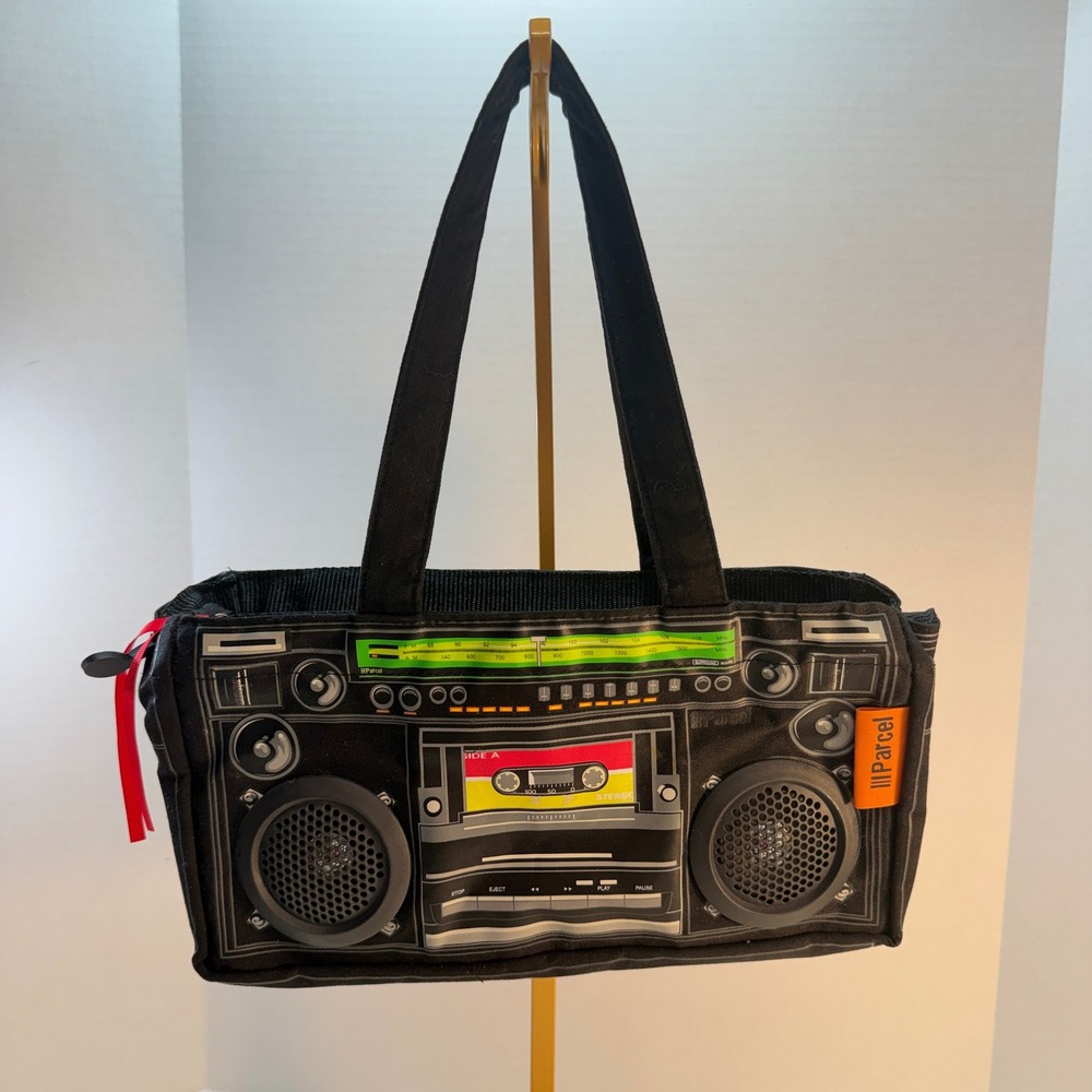 Parcel Boombox Cassette Tote Bag Black Retro Radio Speaker Canvas Y2K Works